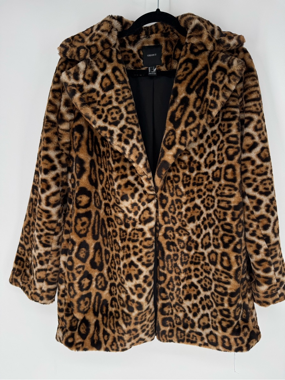 Forever 21 Leopard Print Faux Fur Hooded Coat - Brown/Black